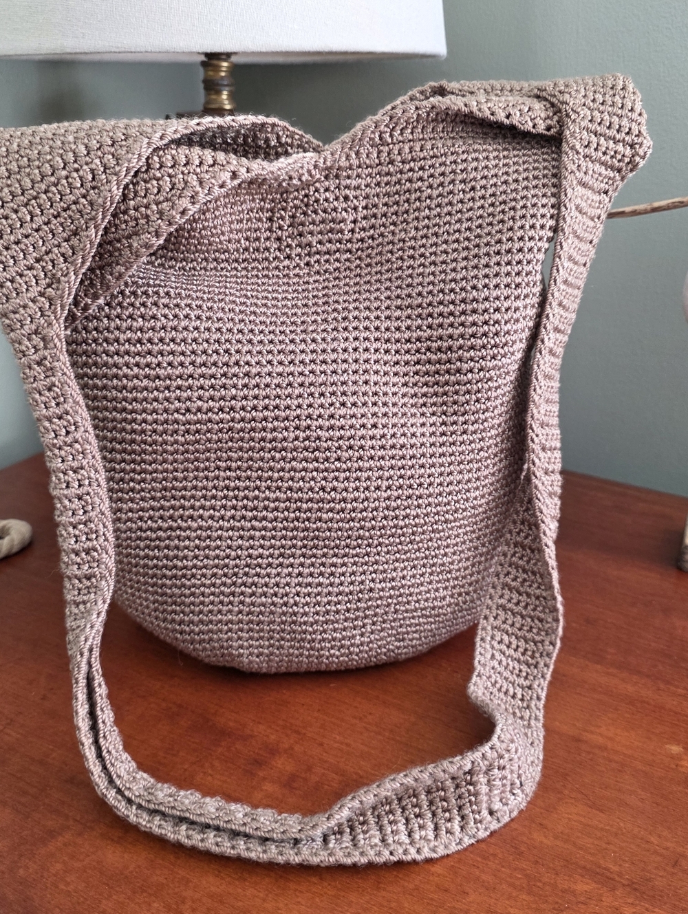 The Sak Crochet Bucket Shoulder Bag Tan Knit Purse Boho